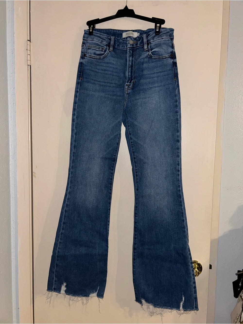 Women’s Blue Flared Raw-Hem Jeans